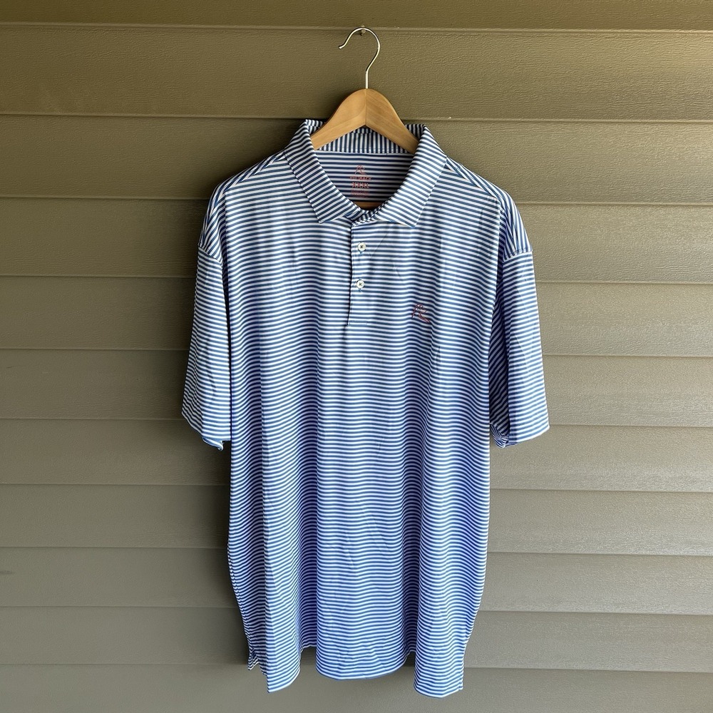 Rhoback Performance Polo Mens 3XL XXXL Blue White Stripe Golf Stretch Shirt